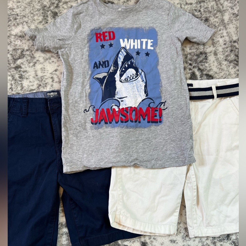 2 pairs of boy short and shirt lot for 4th of July size 8